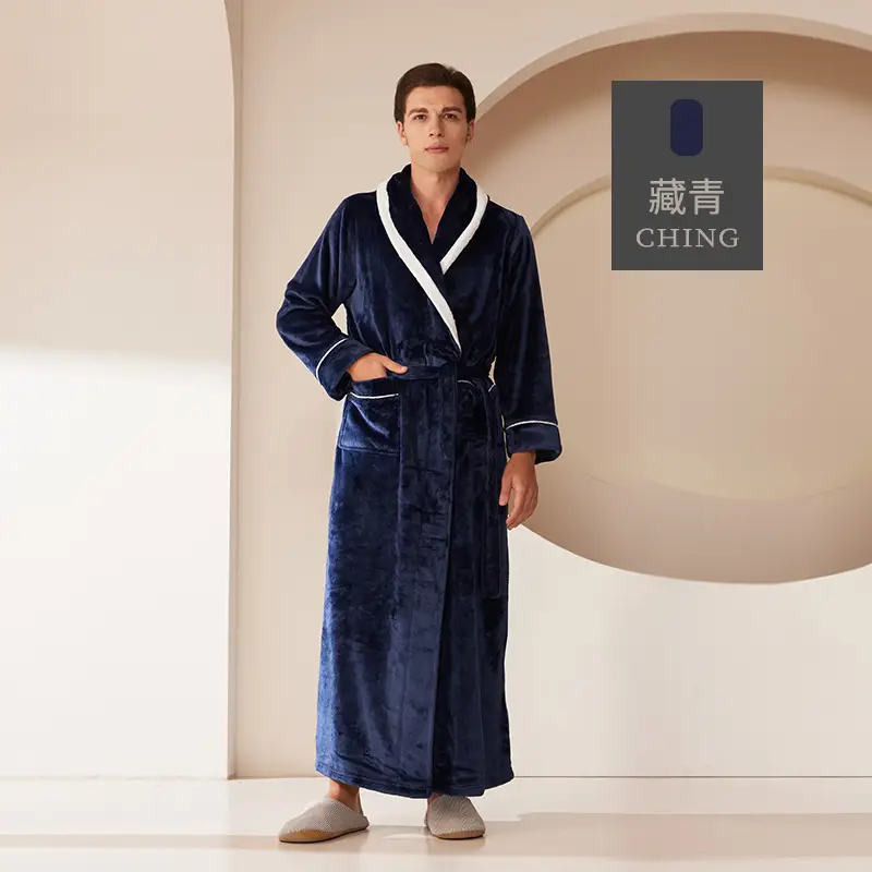 Black Velvet Bathrobe for Men Plus Size Winter Nightgown - Image 2