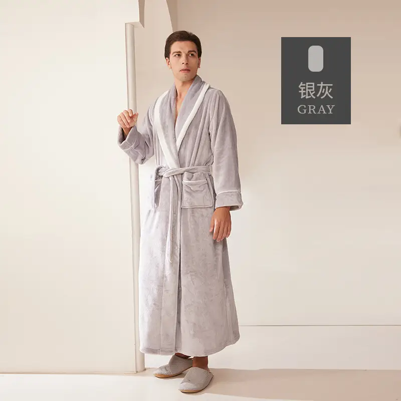 Black Velvet Bathrobe for Men Plus Size Winter Nightgown - Image 5