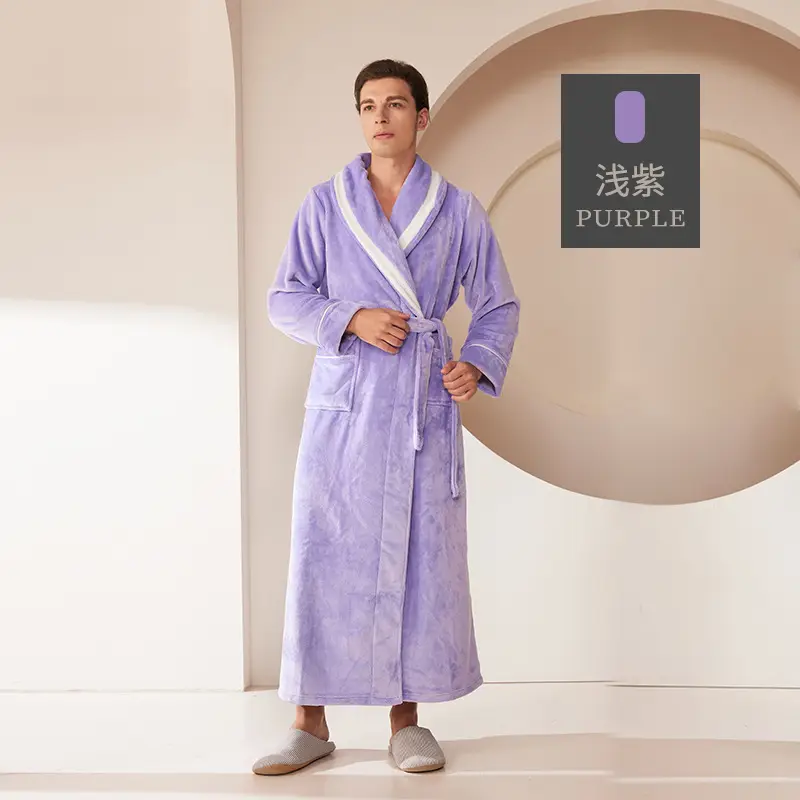 Black Velvet Bathrobe for Men Plus Size Winter Nightgown - Image 7