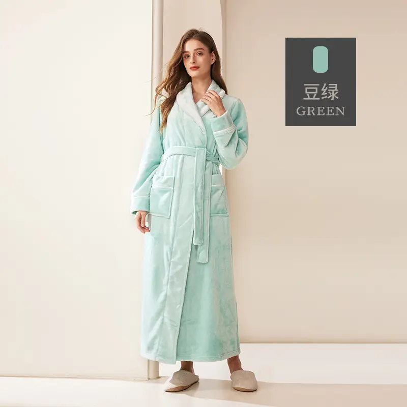 Black Velvet Bathrobe for Men Plus Size Winter Nightgown - Image 8