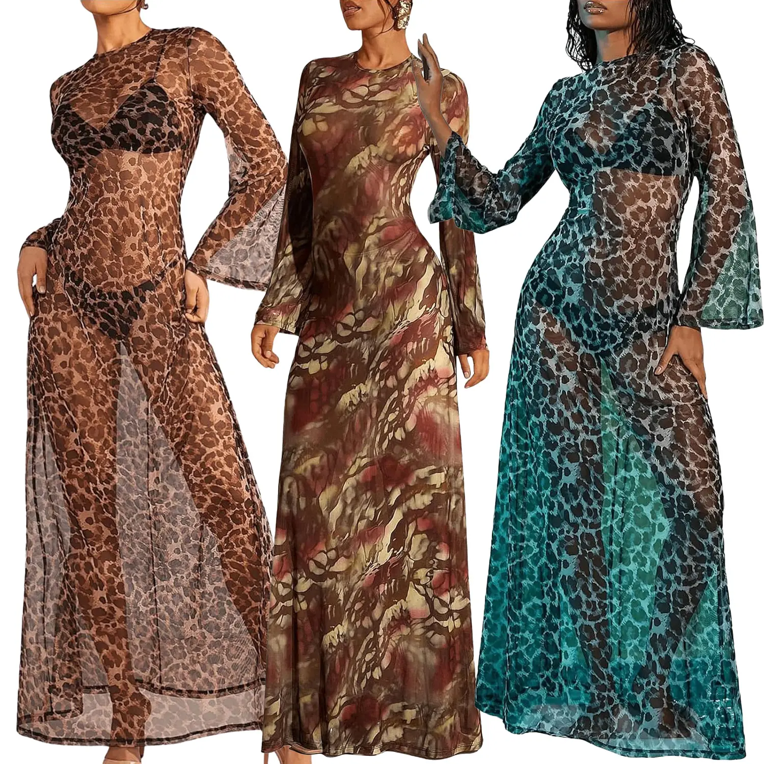 Women Rayon Bohemian Print Long Dress Beach Vacation — feature 4