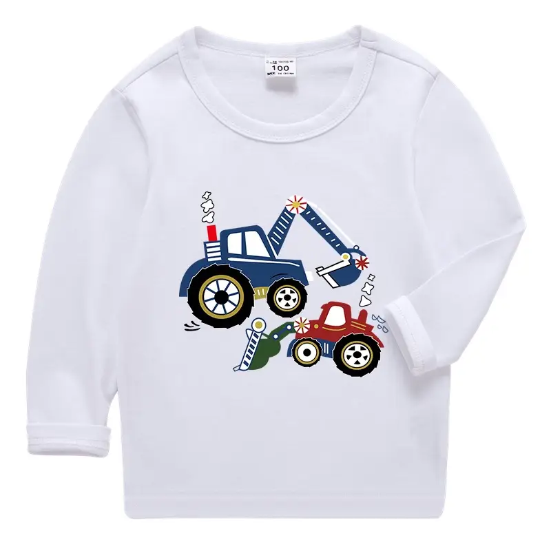 Kids Red Car Print Long Sleeve T-Shirt Pure Cotton 2026 Spring - Image 2