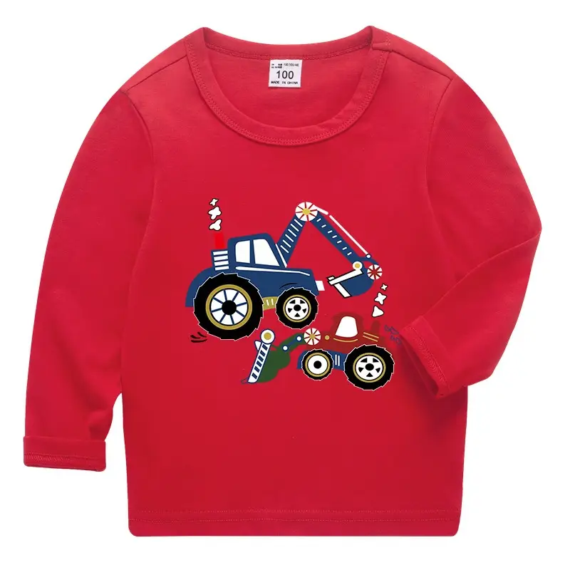 Kids Red Car Print Long Sleeve T-Shirt Pure Cotton 2026 Spring - Image 3