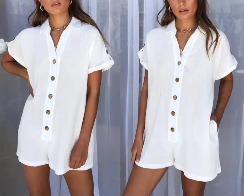 White Button Short Sleeve Shirt & Shorts Set - Image 5