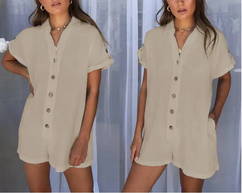 White Button Short Sleeve Shirt & Shorts Set - Image 7