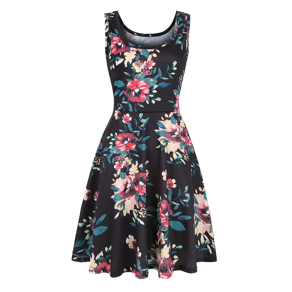 Pink Floral Sleeveless Summer Dress for Women
