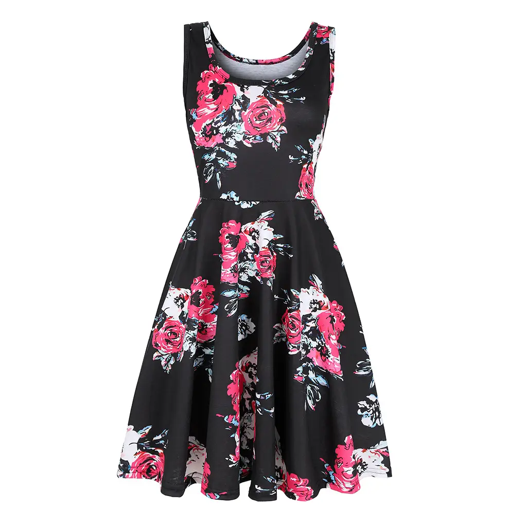 Pink Floral Sleeveless Summer Dress for Women