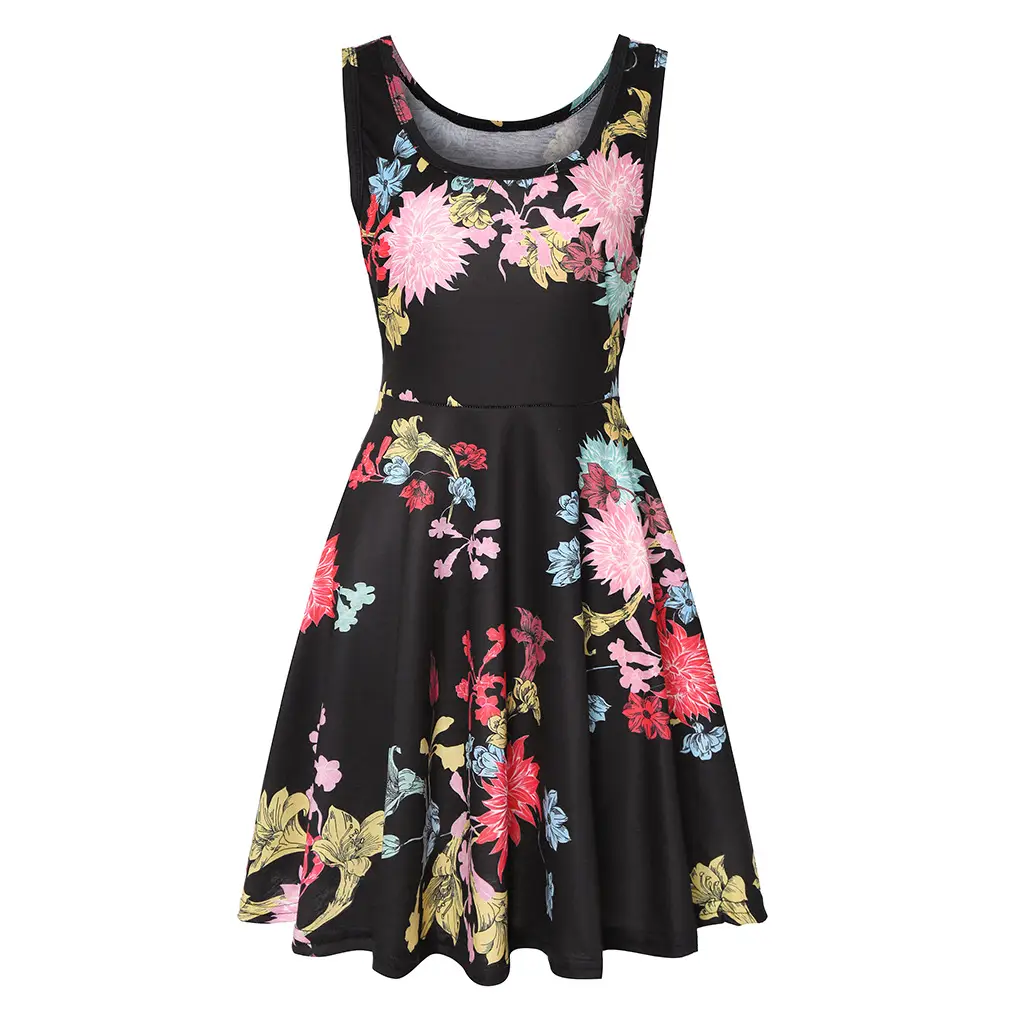 Pink Floral Sleeveless Summer Dress for Women