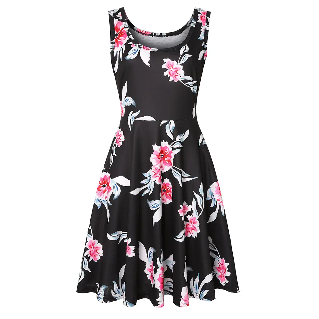 Pink Floral Sleeveless Summer Dress for Women