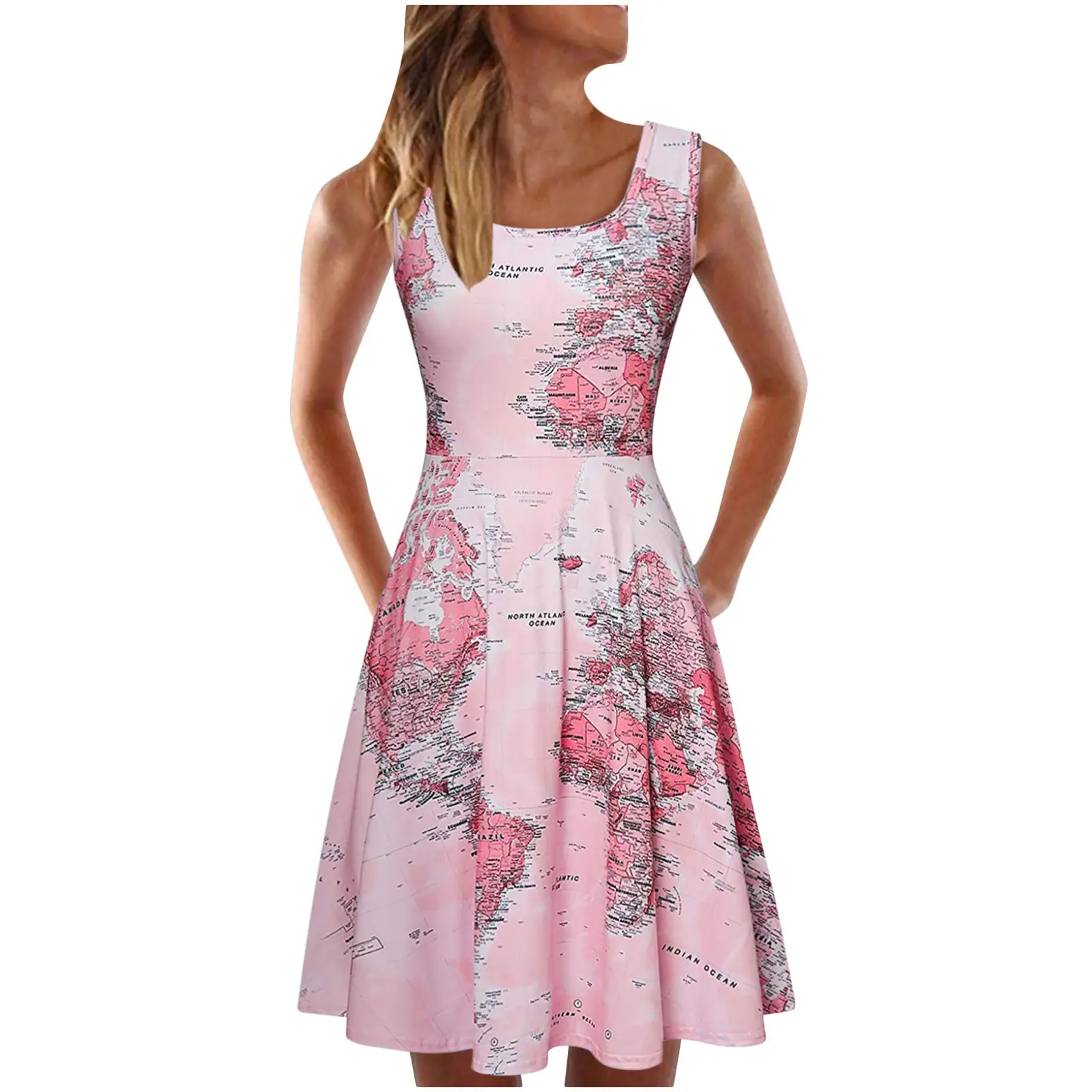 Pink Floral Sleeveless Summer Dress for Women