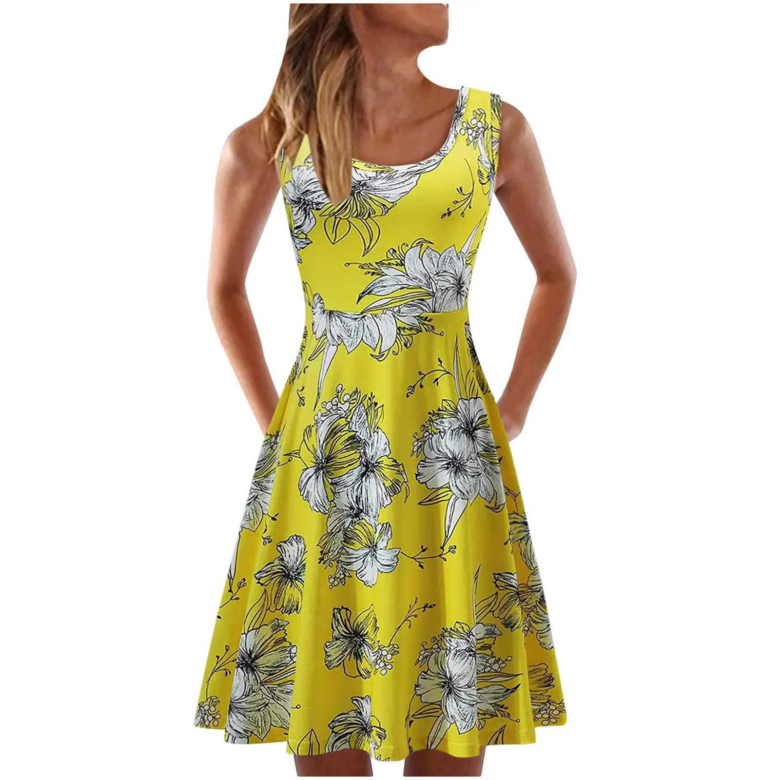 Pink Floral Sleeveless Summer Dress for Women