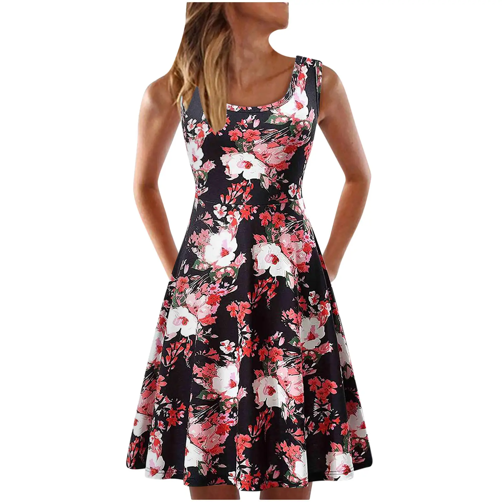 Pink Floral Sleeveless Summer Dress for Women