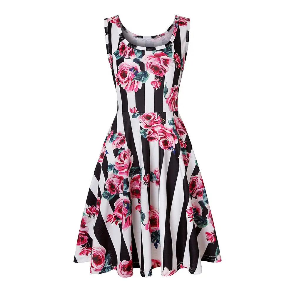 Pink Floral Sleeveless Summer Dress for Women