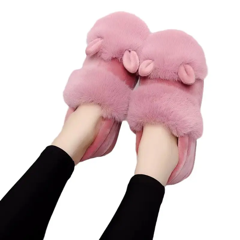 Winter Korean version of cotton slippers women plus velvet warm non-slip home indoor and outdoor Moon shoes Mao Mao shoes multicolor wholesale - Image 7