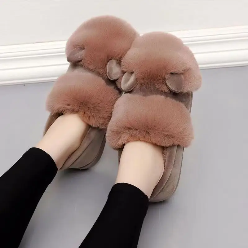 Winter Korean version of cotton slippers women plus velvet warm non-slip home indoor and outdoor Moon shoes Mao Mao shoes multicolor wholesale - Image 2