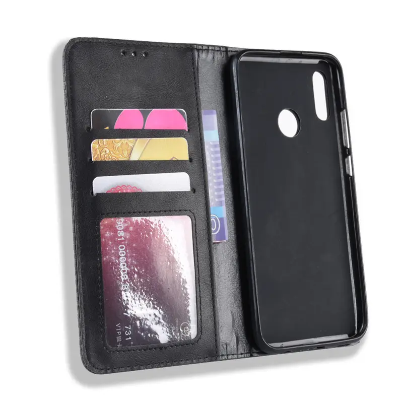 Leather Wallet Case for Huawei P Smart 2019, Brown, Magnetic Cover