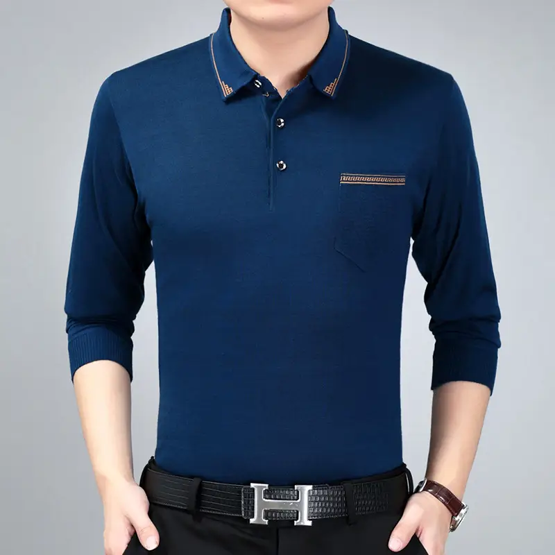 Men's Knitted Lapel T-Shirt Maroon Grey Striped - Image 20