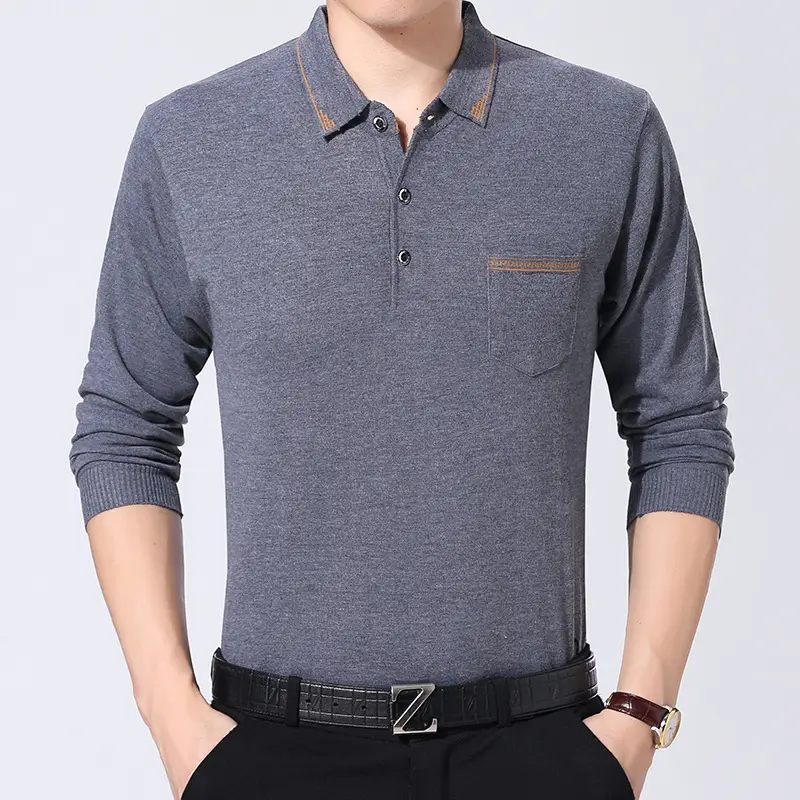 Men's Knitted Lapel T-Shirt Maroon Grey Striped - Image 22