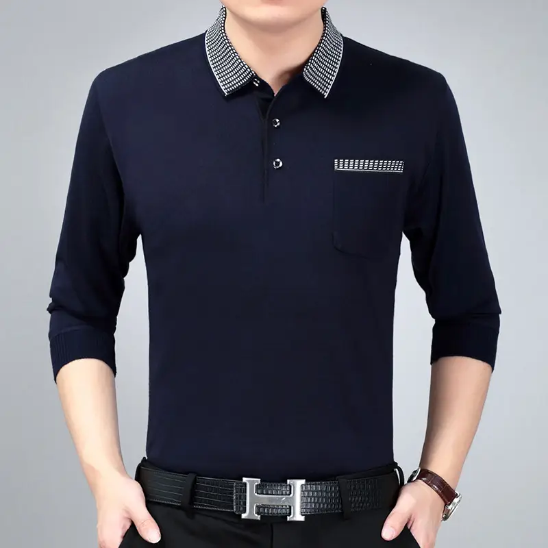 Men's Knitted Lapel T-Shirt Maroon Grey Striped - Image 6