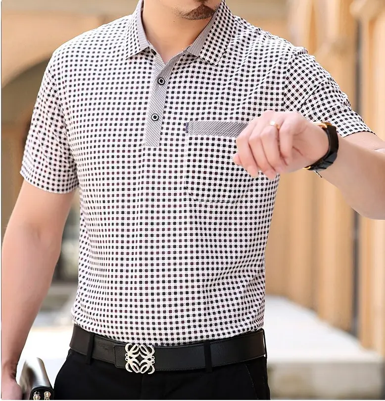 Men's Black White Houndstooth Short Sleeve T-Shirt with Gray Pocket - Image 3