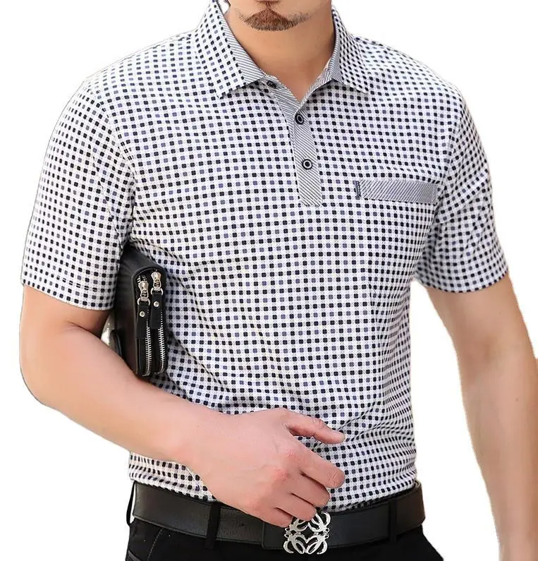Men's Black White Houndstooth Short Sleeve T-Shirt with Gray Pocket - Image 5