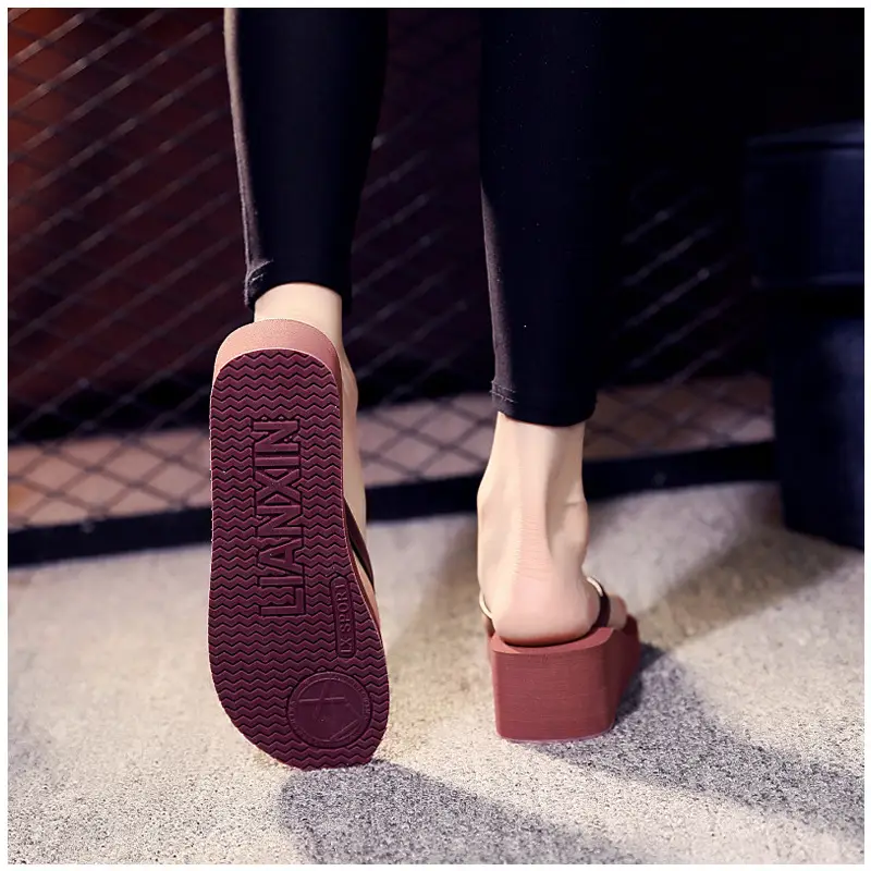 Women Wedge Flip Flops Black Student Sandals