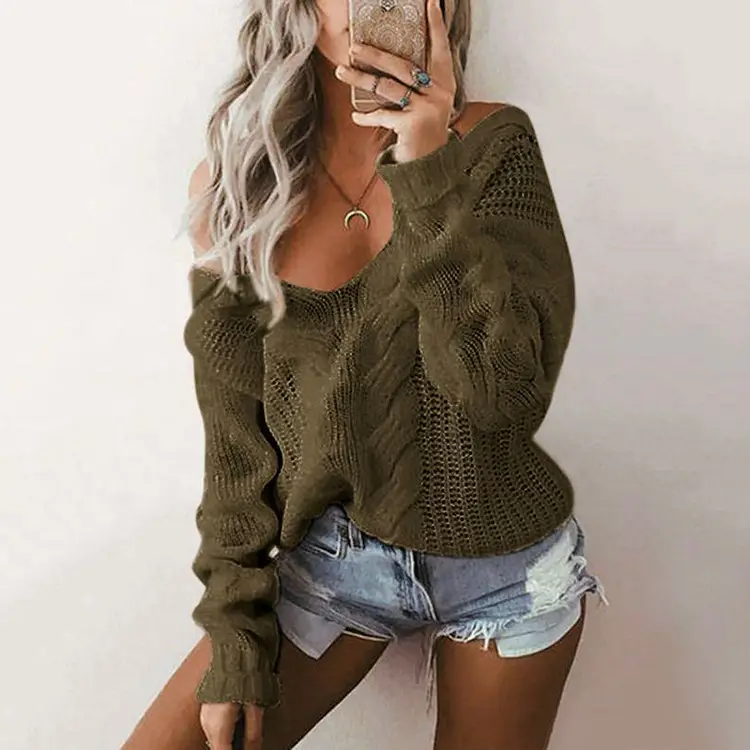 Women's White Knit Twist Sweater V Neck 2025 - Image 8