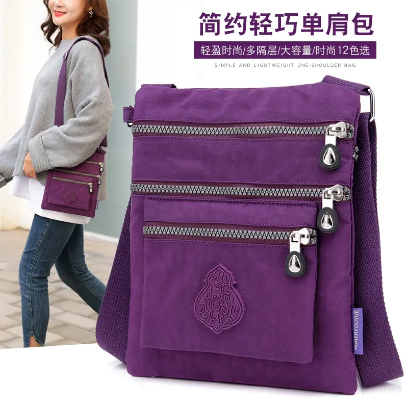 Purple Nylon Shoulder Bag with 2 Zip Pockets - Image 11