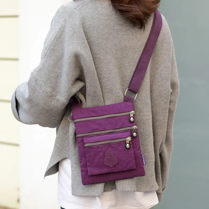Purple Nylon Shoulder Bag with 2 Zip Pockets - Image 12