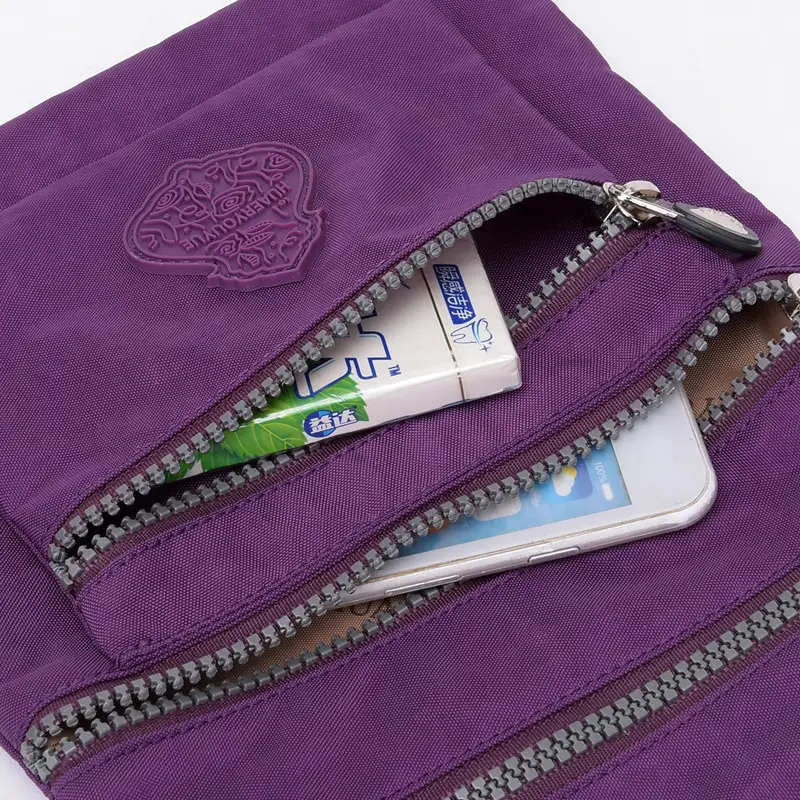 Purple Nylon Shoulder Bag with 2 Zip Pockets - Image 13