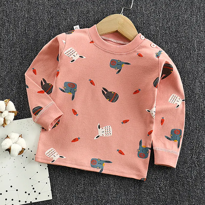 Pink Rabbit Print Long Sleeve Baby T-Shirt for Boys Girls - Image 2