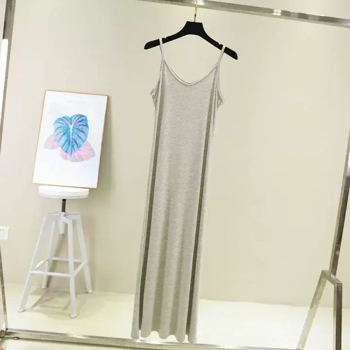 Women Cotton V-Neck Long Skirt Dress Plus Size — feature 16