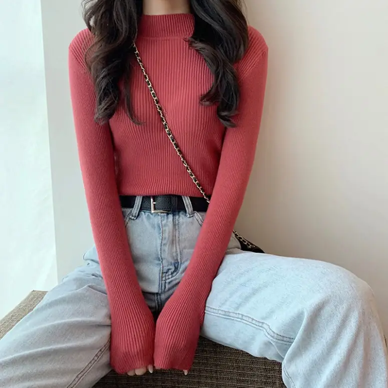 Women's Long Sleeve Turtleneck Sweater Pink - Image 13
