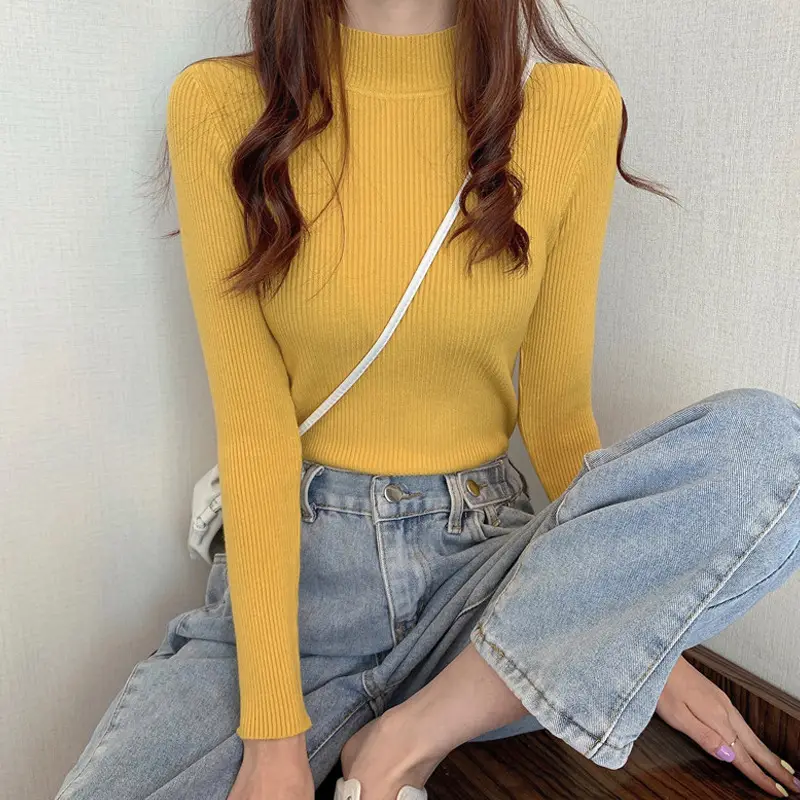 Women's Long Sleeve Turtleneck Sweater Pink - Image 4