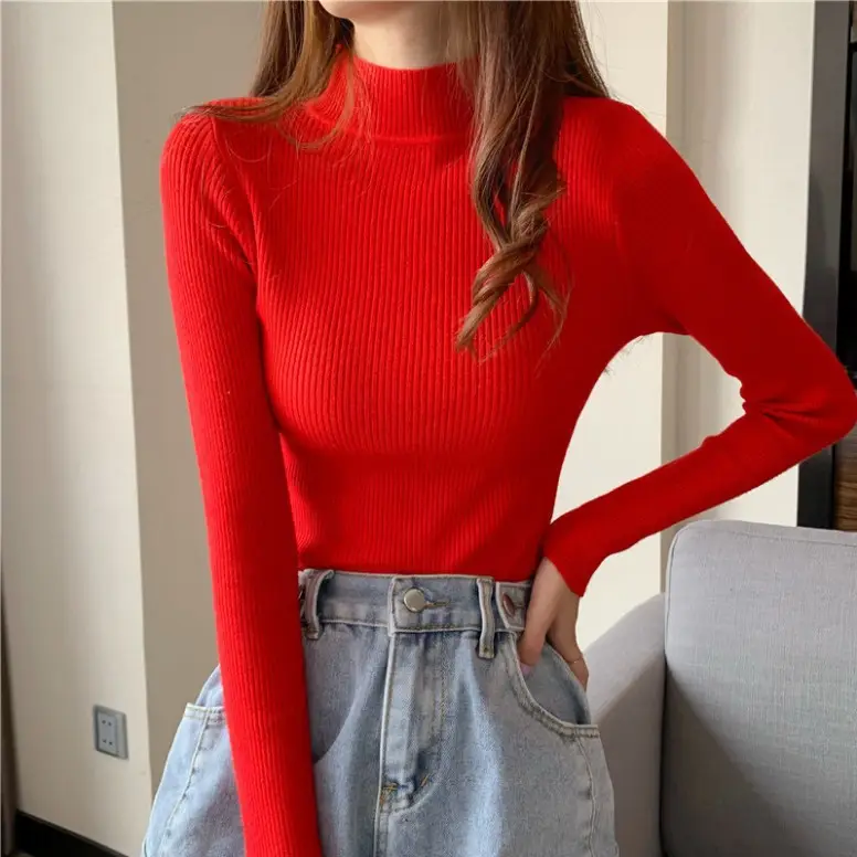 Women's Long Sleeve Turtleneck Sweater Pink - Image 5