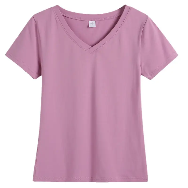 Women Cotton V Neck T-Shirt Blue Slim Fit - Image 16