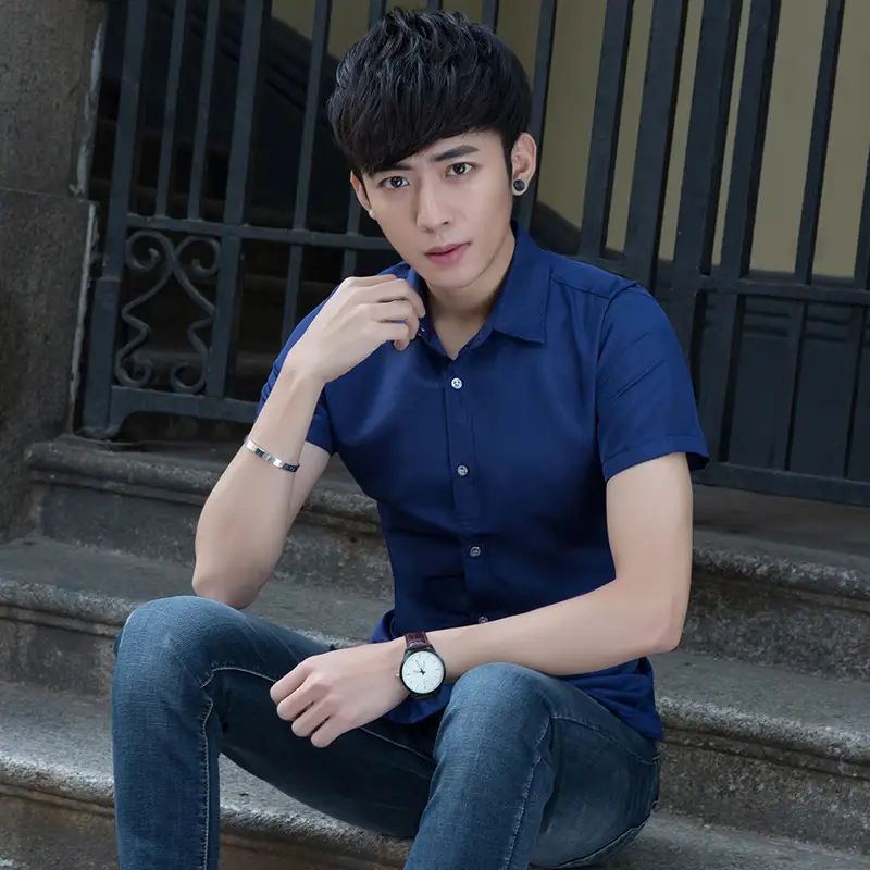2019 Slim Fit Men's Maroon Short Sleeve Shirt - Image 13