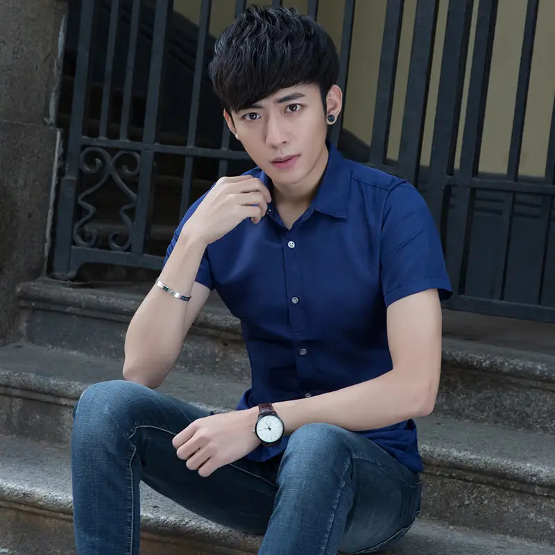 2019 Slim Fit Men's Maroon Short Sleeve Shirt - Image 6