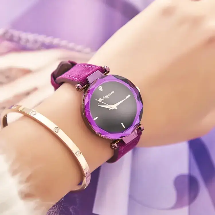 Purple Women's Quartz Watch with Sand Suede Strap - Image 6