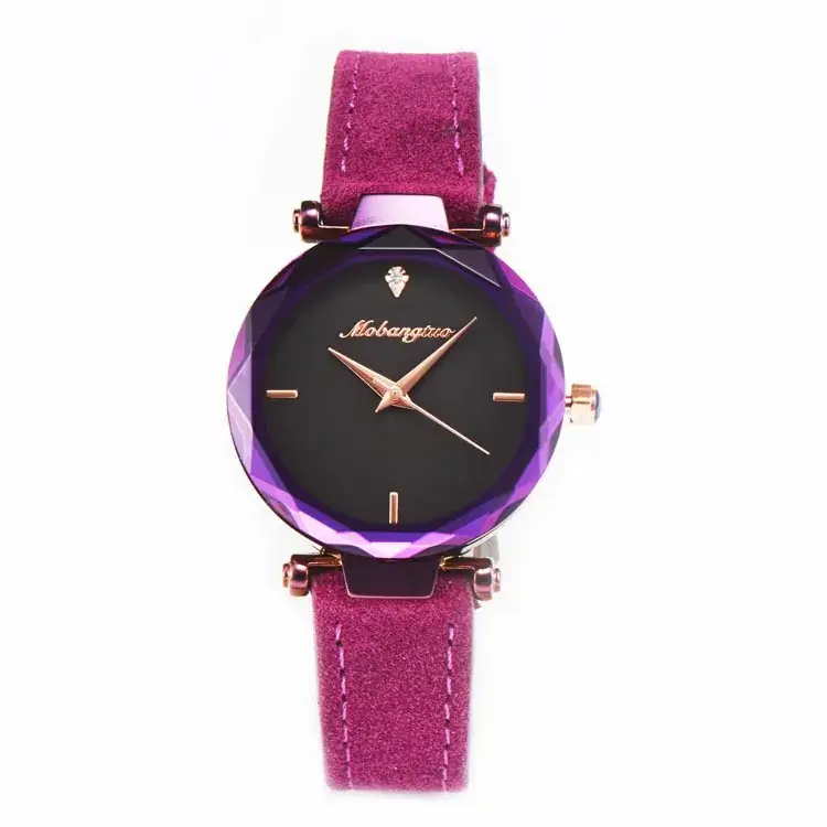 Purple Women's Quartz Watch with Sand Suede Strap - Image 4