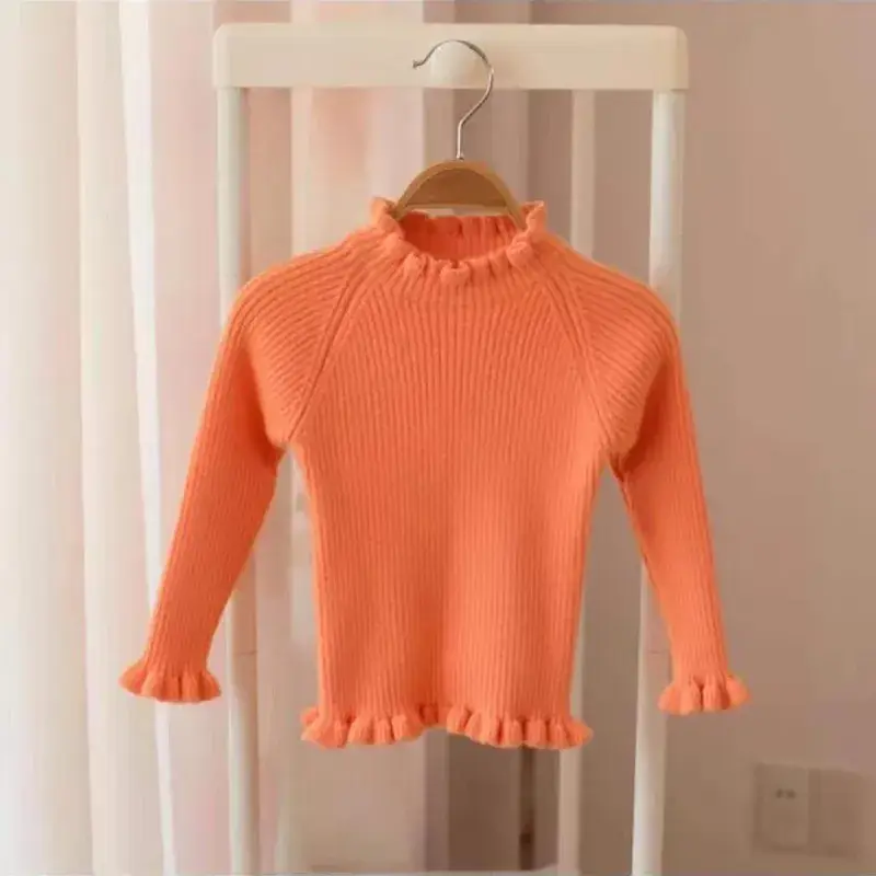 Orange Ruffled Cotton Pullover for Girls - Image 7