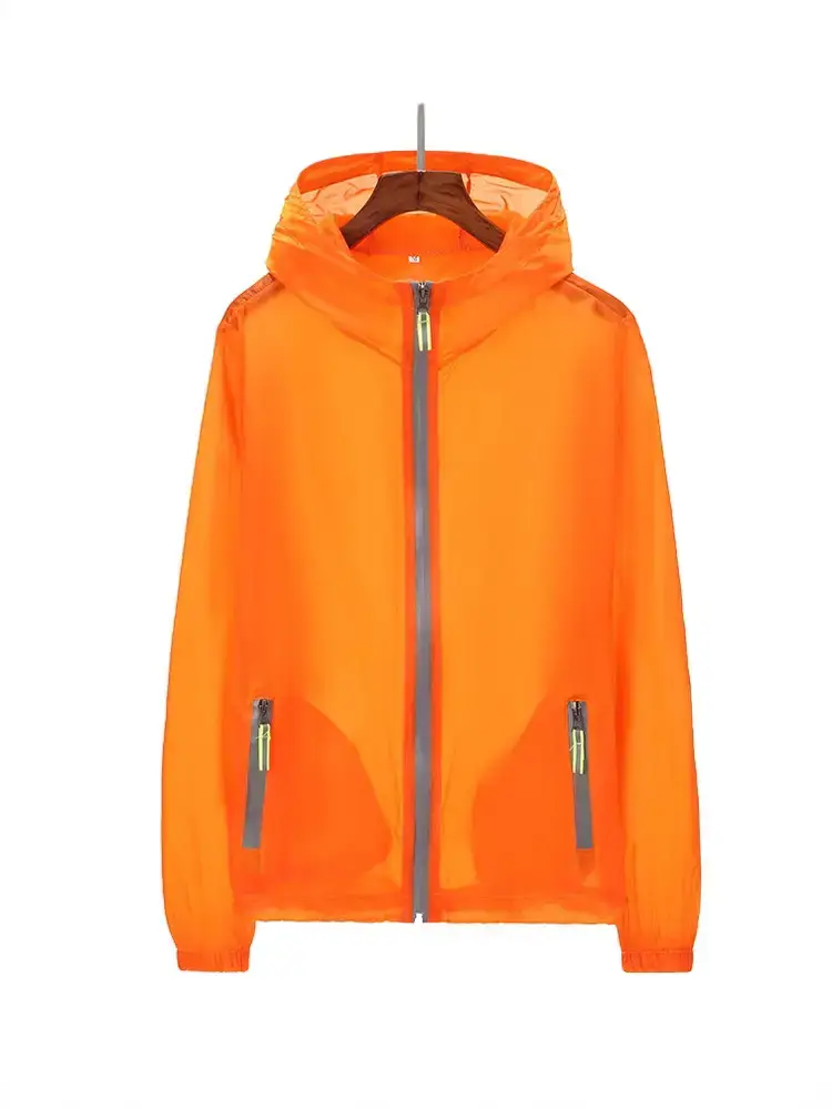Men Orange Reflective Zipper Hoodie Large - Image 4