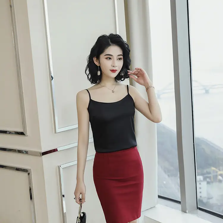 Women Ice Silk Long Vest with Red Slim Bottom - Image 5