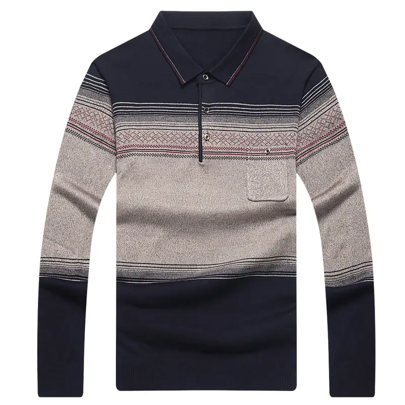 Middle-aged Men Long Sleeve Knitted T-Shirt Blue - Image 10