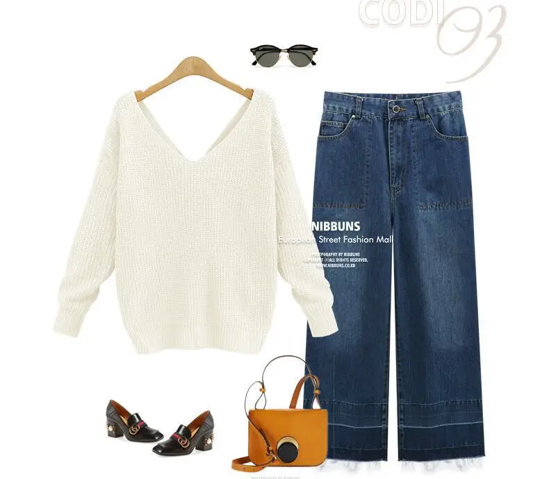 White Long Sleeve Knitted V-Neck Top for Women — feature 11
