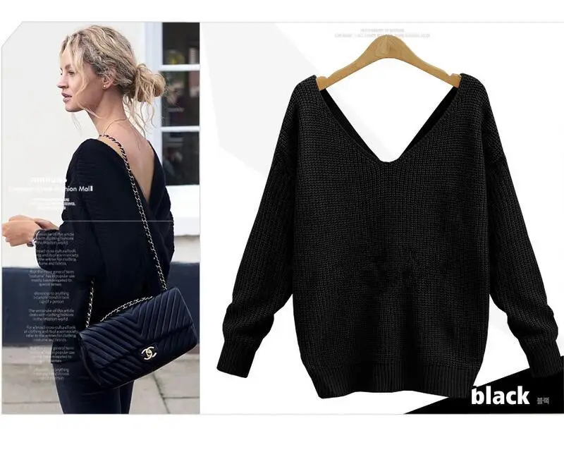 White Long Sleeve Knitted V-Neck Top for Women — feature 4