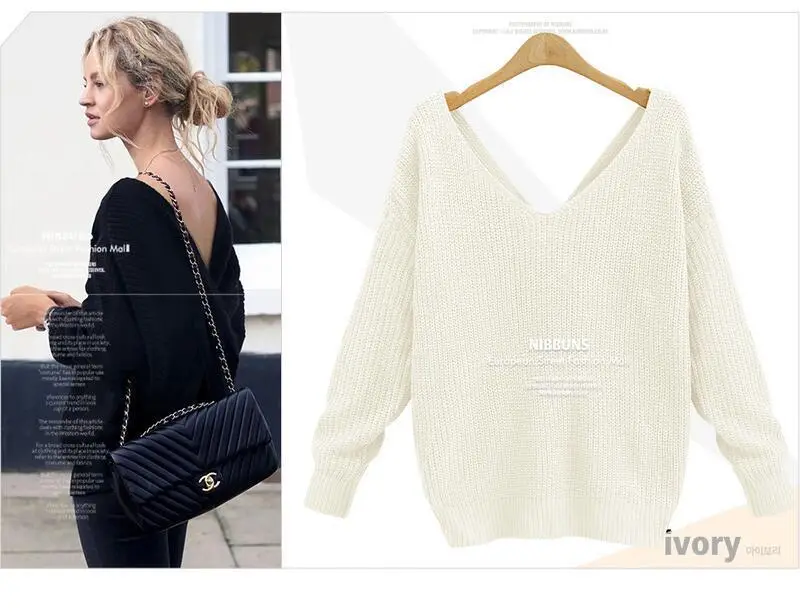 White Long Sleeve Knitted V-Neck Top for Women — feature 8