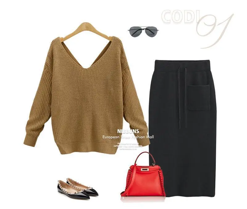 White Long Sleeve Knitted V-Neck Top for Women — feature 9