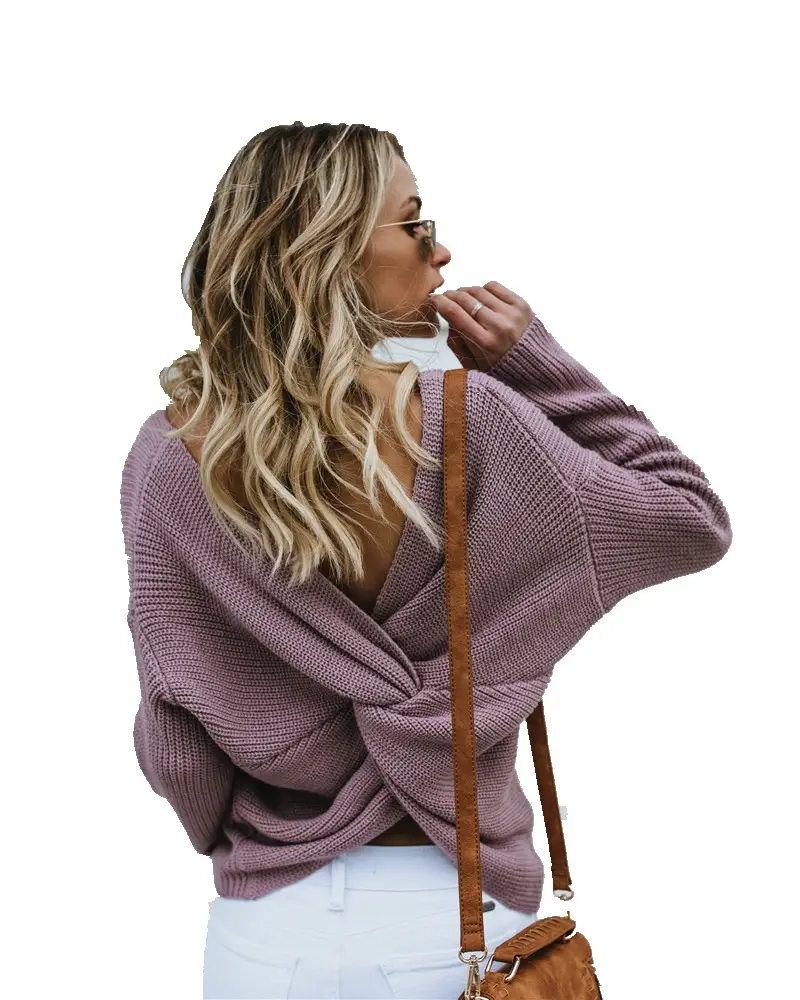 White Long Sleeve Knitted V-Neck Top for Women - Image 11