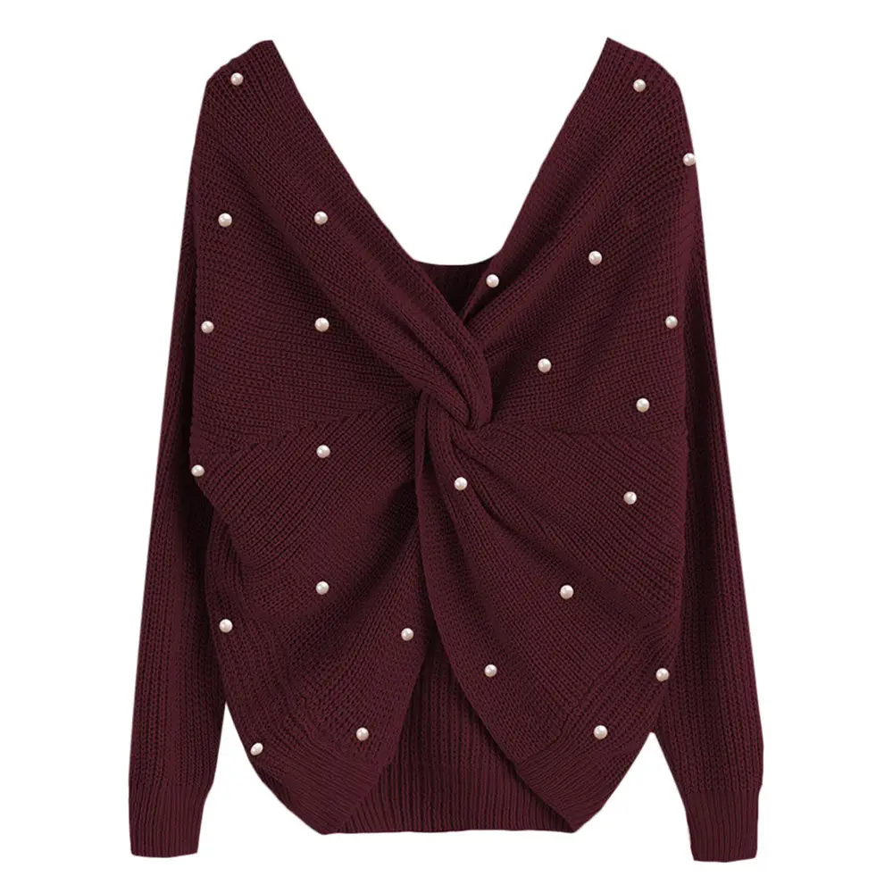 White Long Sleeve Knitted V-Neck Top for Women - Image 15